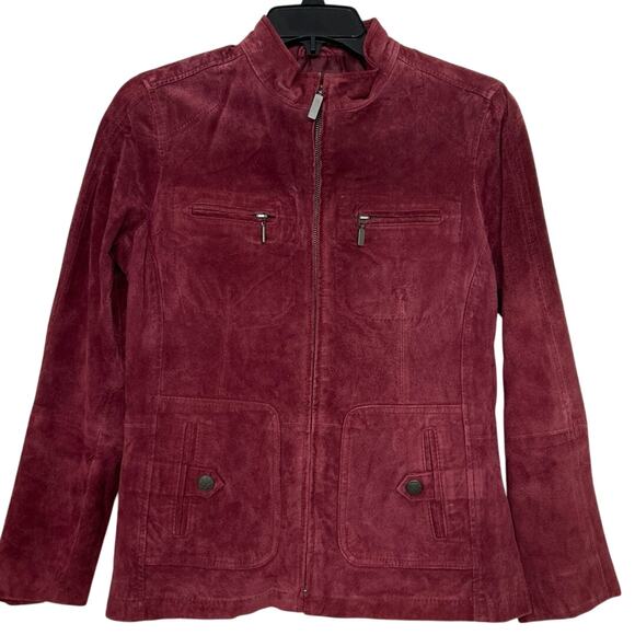Ruff Hewn Jackets & Blazers - Ruff Hewn Burgundy Suede Leather Fitted Moto Utility Jacket Size Small